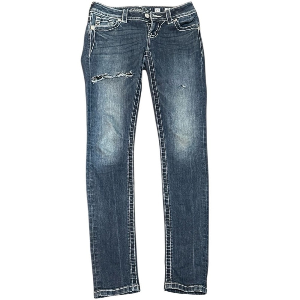 Miss Me Blue Indigo Skinny‎ Denim Jeans Whiskered Distressed Y2K Casual